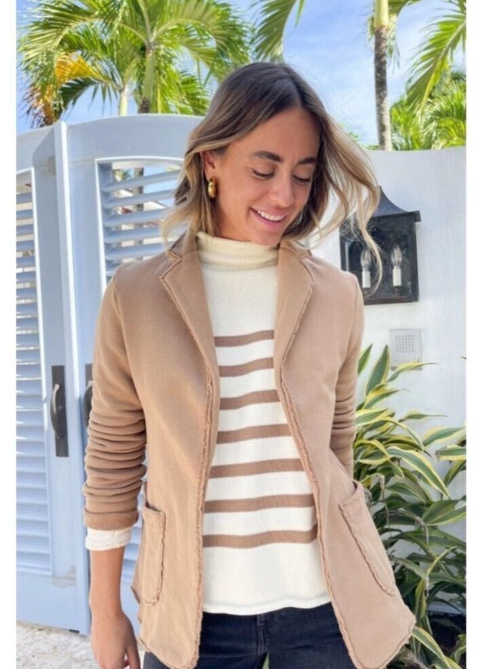 Frank & Eileen Blazer Dublin Tripe Fleece in Biscotti Taupe